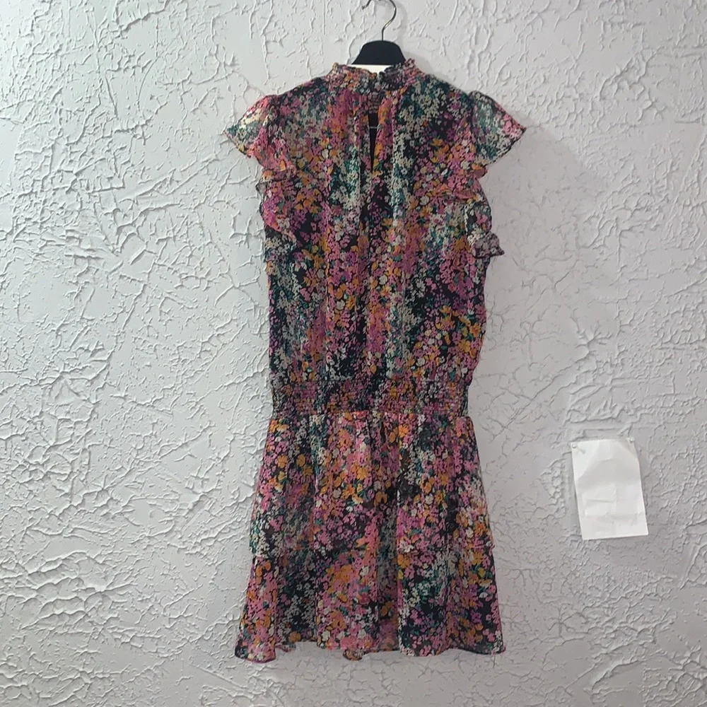 1. State Floral Mini Dress Black Medium Tiered Lined Wedding Guest Bridal Shower